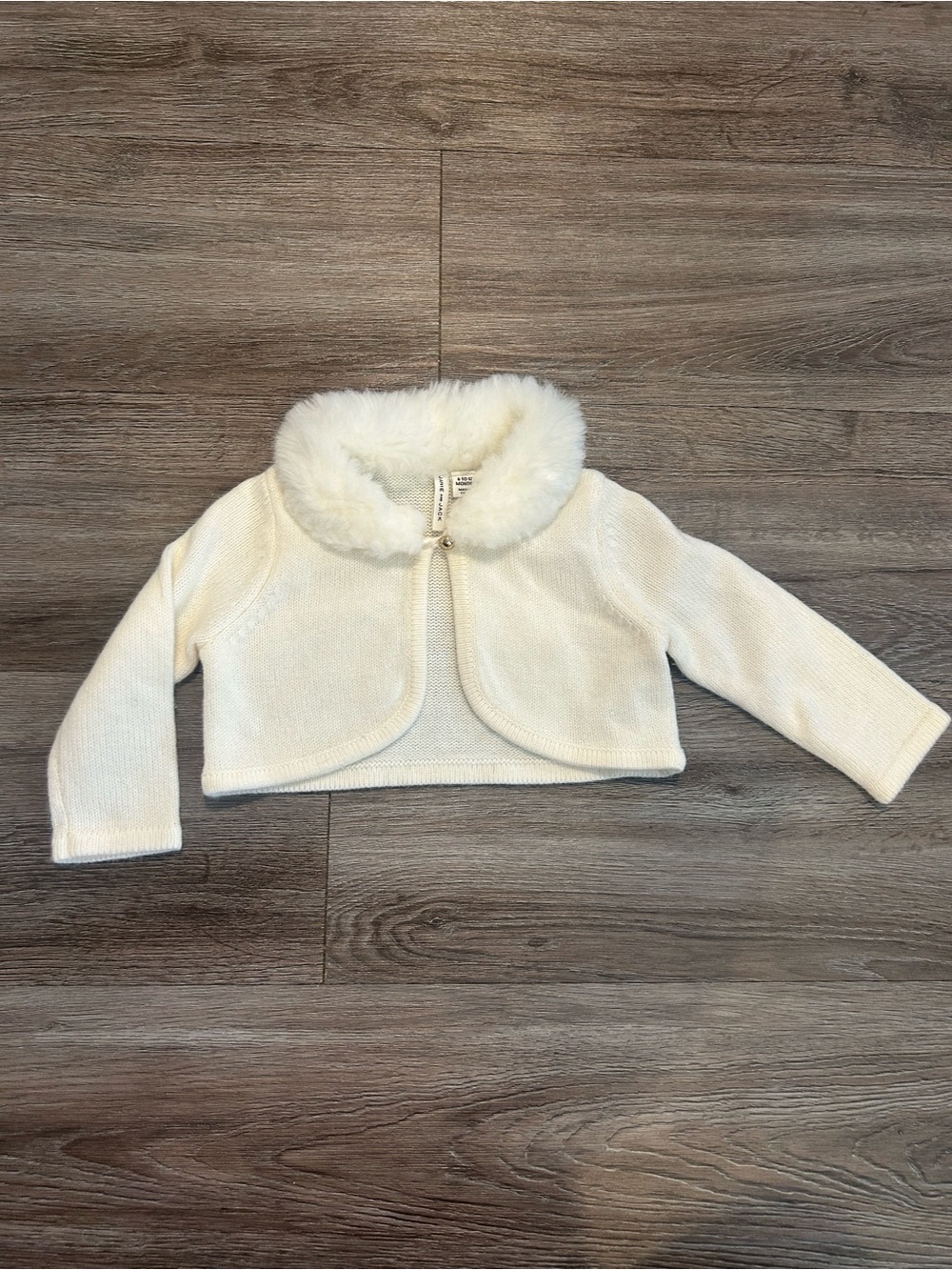 Janie and Jack Cream Faux Fur Collar Cropped Jacket